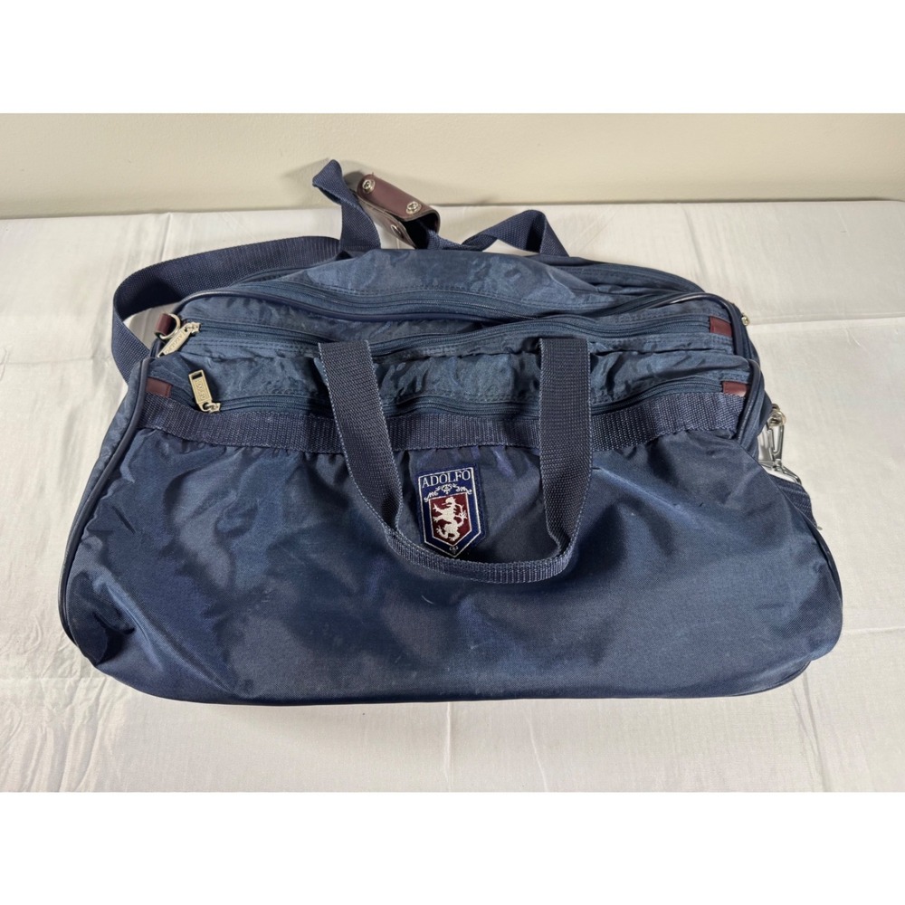 Adolfo Navy Blue Nylon Duffel Travel Gym Bag Weekender Shoulder Strap